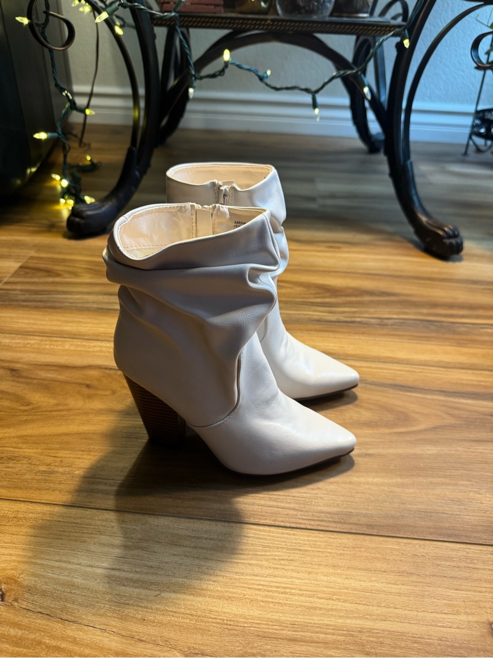JustFab Cream Slouch Pointed Toe Ankle Boots
